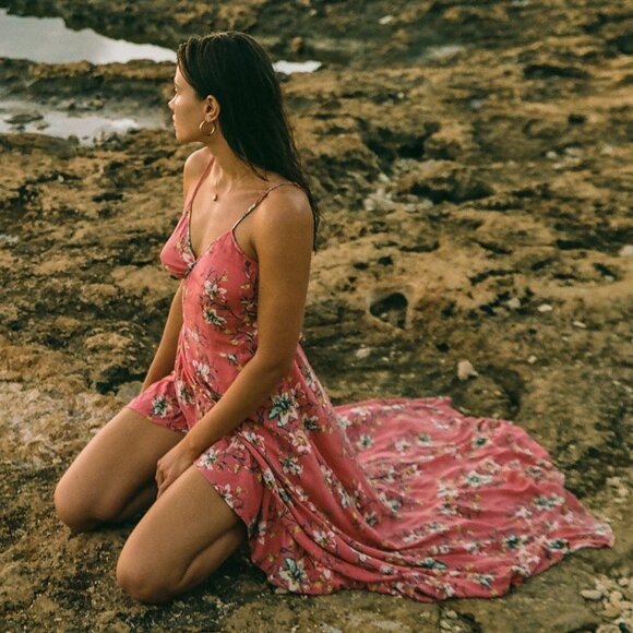 O’Neill Viola High Low Maxi Wrap Dress Pink Tropical Hibiscus Print S - Picture 1 of 15
